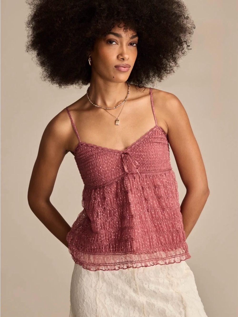 Lucky Brand Smocked Sheer Tank Mesa Rose Size L